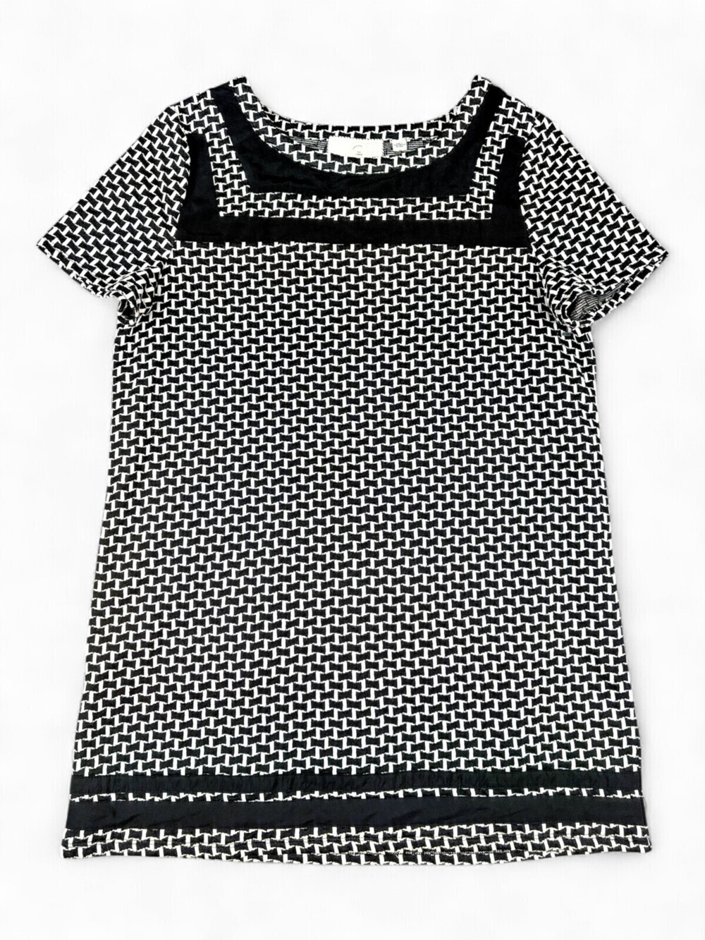 Anthropologie Geo Knit Shift Mini Dress - Black/White, L